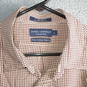 DANIEL CREMIEUX MEN'S L/S BUTTON SHIRT RED BEIGE NAVY BLUE LARGE COTTON